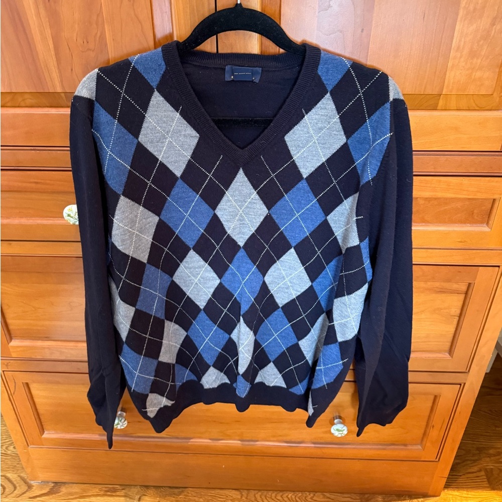 Brooks Brothers Blue Argyle Wool Sweater